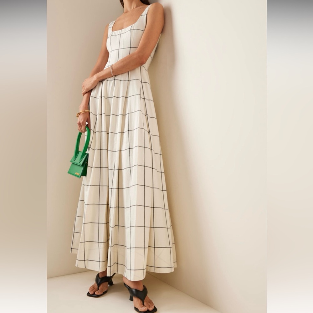 🌺🎉HP🎉🌺 NWOT Staud Wells Maxi Dress Ivory Plaid - Picture 5 of 16